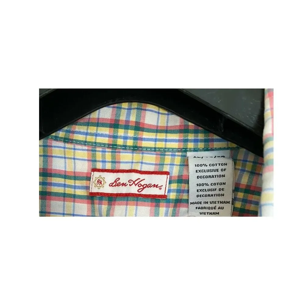 Ben Hogan Long Sleeve Button-Down Collar Dress Shirt Blue Green Plaid Size XL